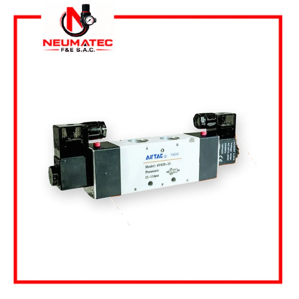 Electroválvula doble bobina 5/2 x 1/4 y 5/2 x ½ – 4V420-15 – Airtac