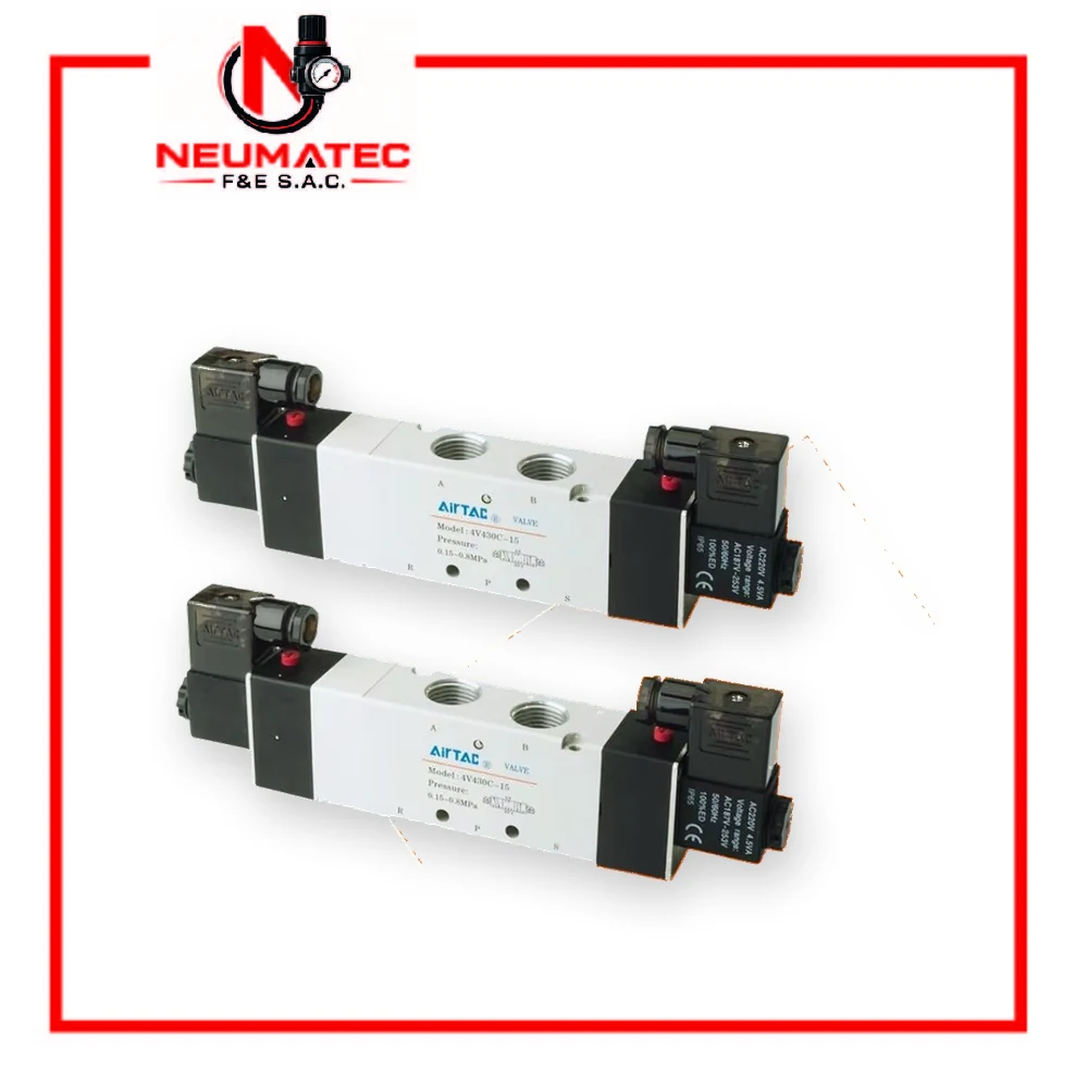 Electroválvula doble bobina 5/3 x 1/4 y 5/3 x 1/2 – 4V430C-15- Airtac